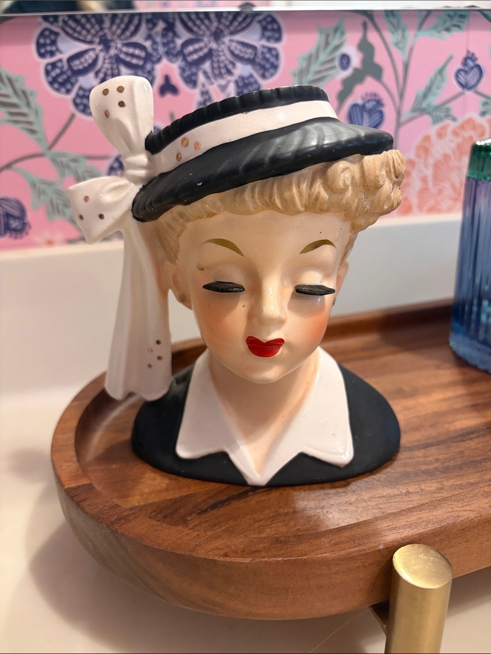 A.P.C. Lady Head Ceramic Vase in Black, White, Cream and Red